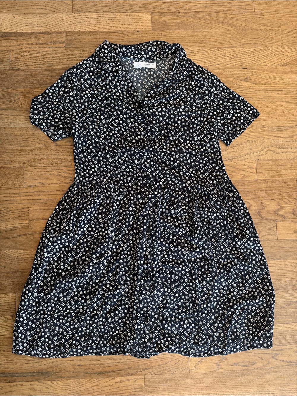 Zara girls Black Dress with White Floral Print size 13/14